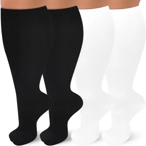 4 Pairs Plus Size Compression Socks for Women and Men 20-30 mmHg Wide Calf Extra Large for Circulation Support