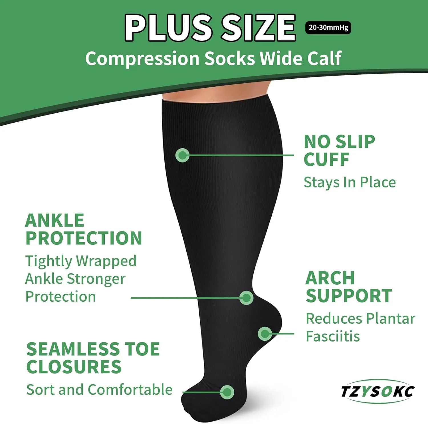 4 Pairs Plus Size Compression Socks for Women and Men 20-30 mmHg Wide Calf Extra Large for Circulation Support