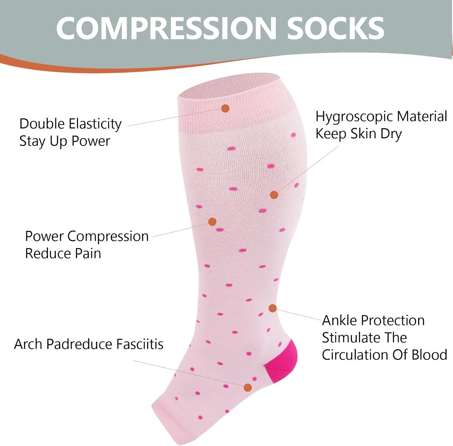 Abodhu Plus Size Compression Socks Open Toe Compression for Women& Men 15-20mmHg Wide Calf Knee High Toeless Compression Sock
