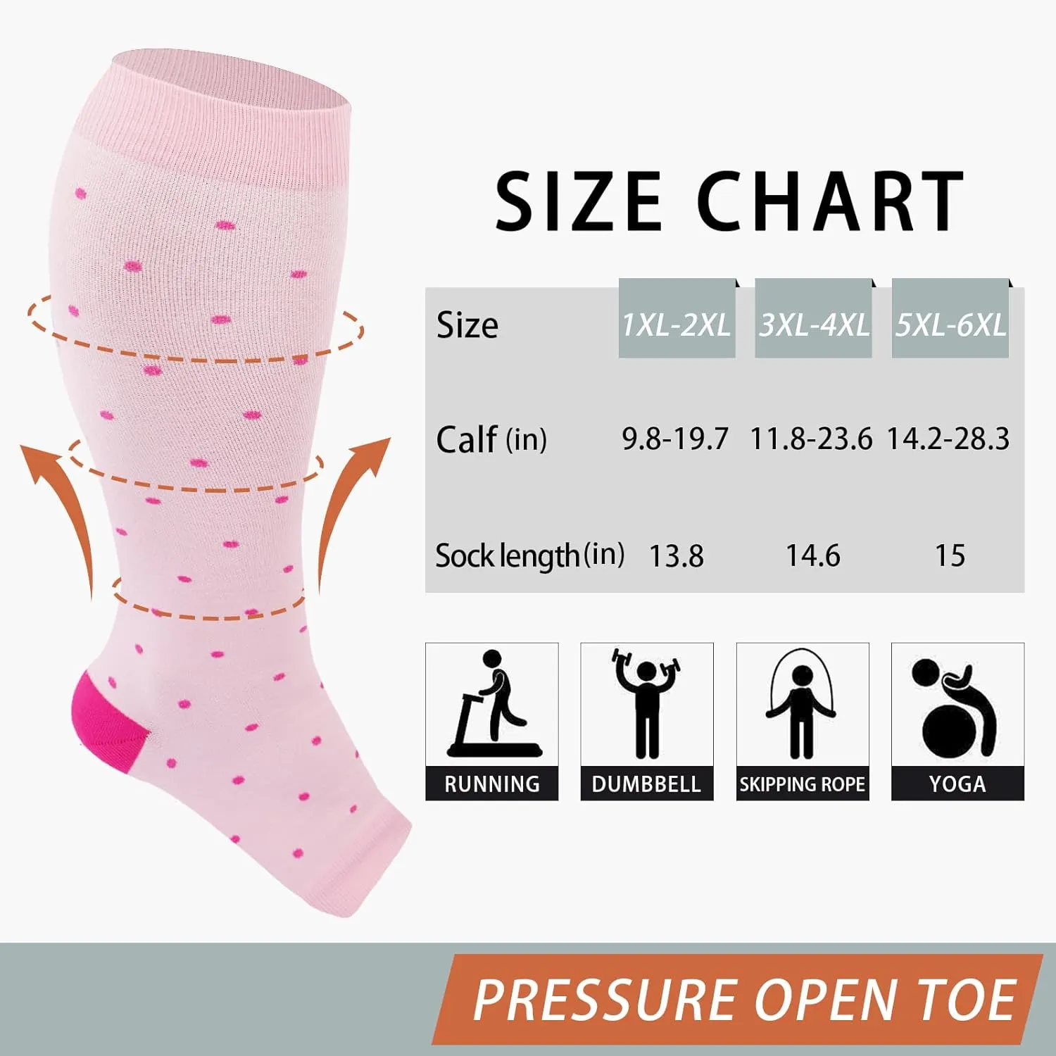 Abodhu Plus Size Compression Socks Open Toe Compression for Women& Men 15-20mmHg Wide Calf Knee High Toeless Compression Sock