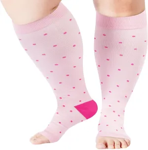 Abodhu Plus Size Compression Socks Open Toe Compression for Women& Men 15-20mmHg Wide Calf Knee High Toeless Compression Sock