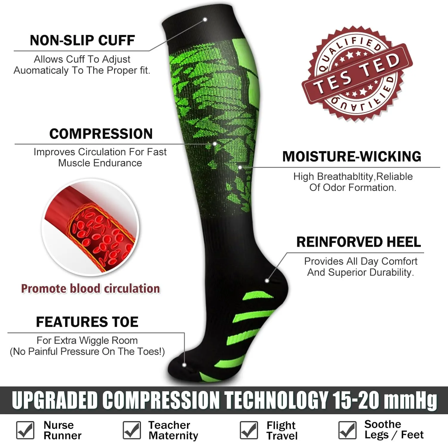 Bluemaple 6 Pack Copper Compression Socks for Women and Men Circulation-Best Support for Medical, Running,Nursing,Athletic