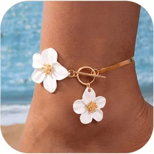 Flower Anklets for Women Trendy Flower Ankle Bracelet Boho Floral Anklet Summer Beach Anklets Jewelry for Women