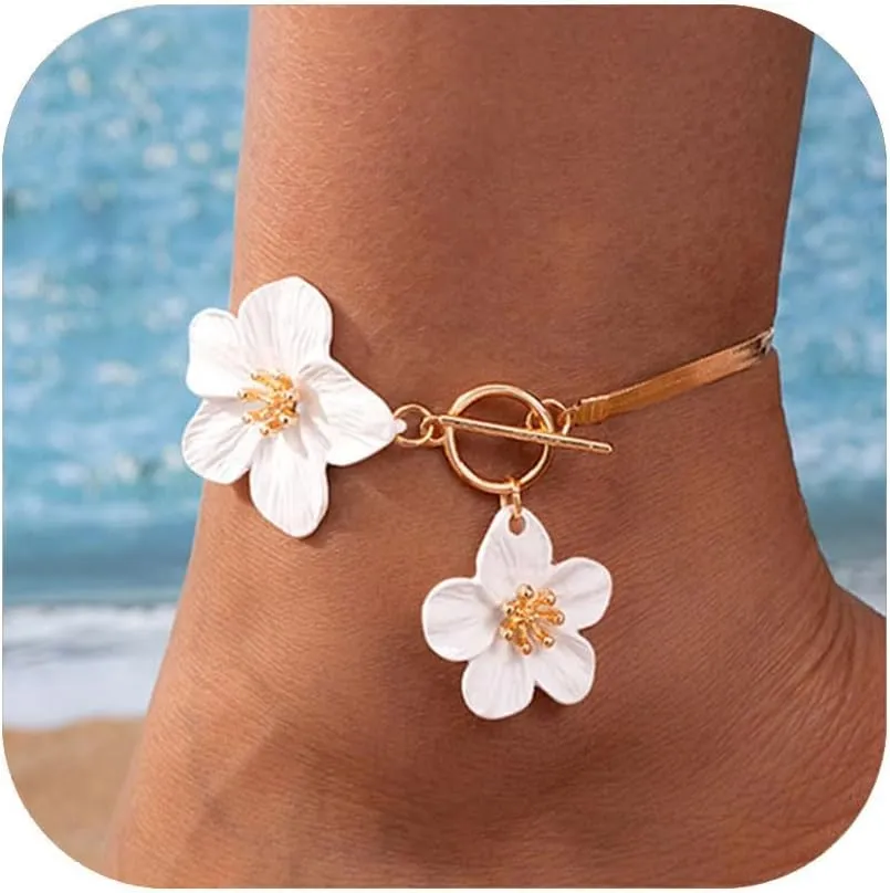 Flower Anklets for Women Trendy Flower Ankle Bracelet Boho Floral Anklet Summer Beach Anklets Jewelry for Women