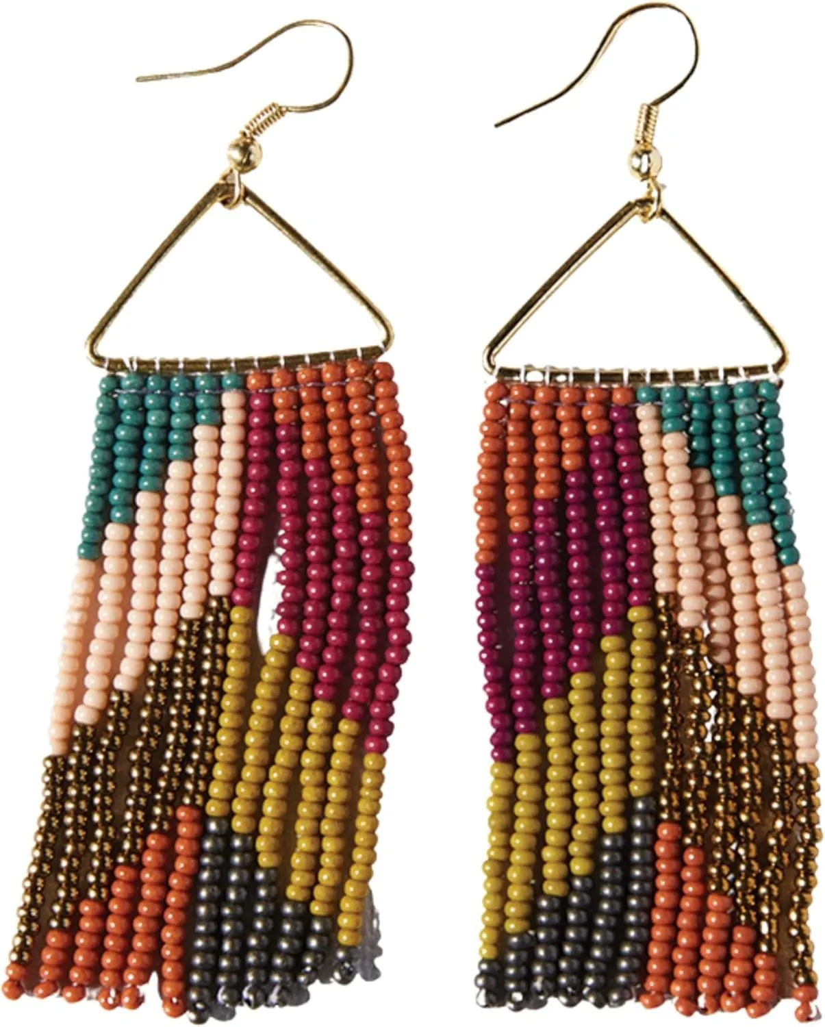 INK ALLOY Beaded Earrings for Women Dangling, Whitney Medium Fringe Statement Boho Earrings, Hypoallergenic Handmade Jewelry for the Modern Bohemian, 3.25-Inch Length