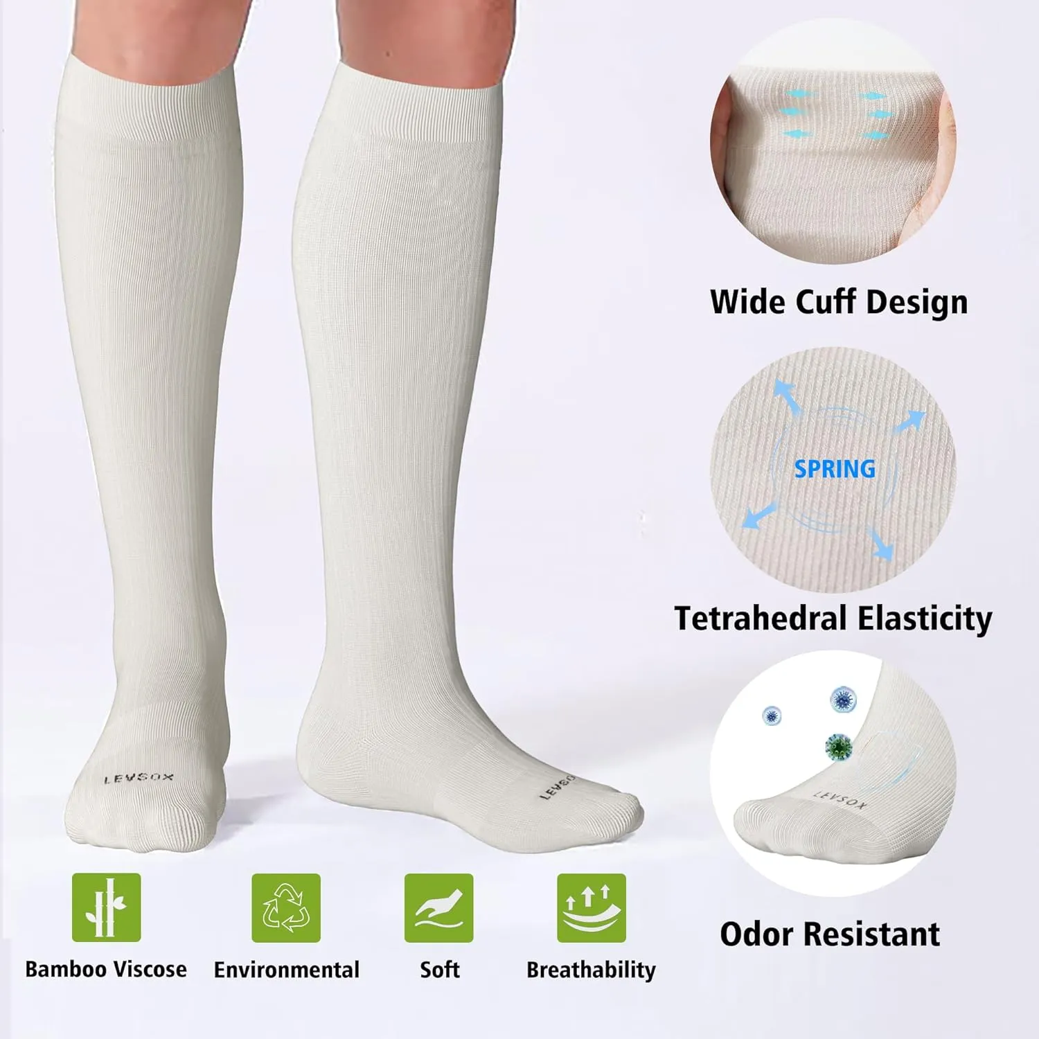 LEVSOX Viscose for Bamboo Compression Socks for Women&Men 20-30 mmHg Knee High Cute Support Socks for Nurses Pregnacy Travel
