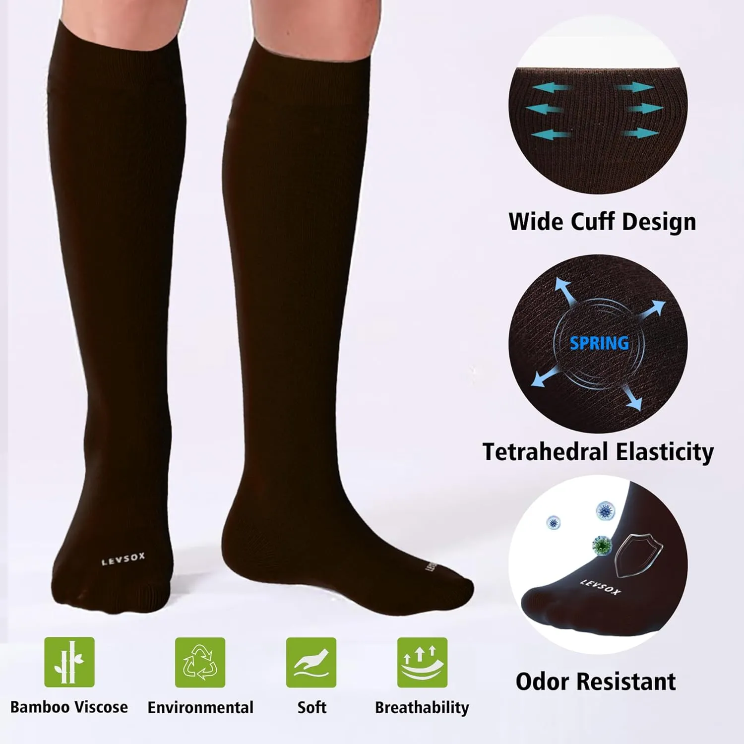 LEVSOX Viscose for Bamboo Compression Socks for Women&Men 20-30 mmHg Knee High Cute Support Socks for Nurses Pregnacy Travel