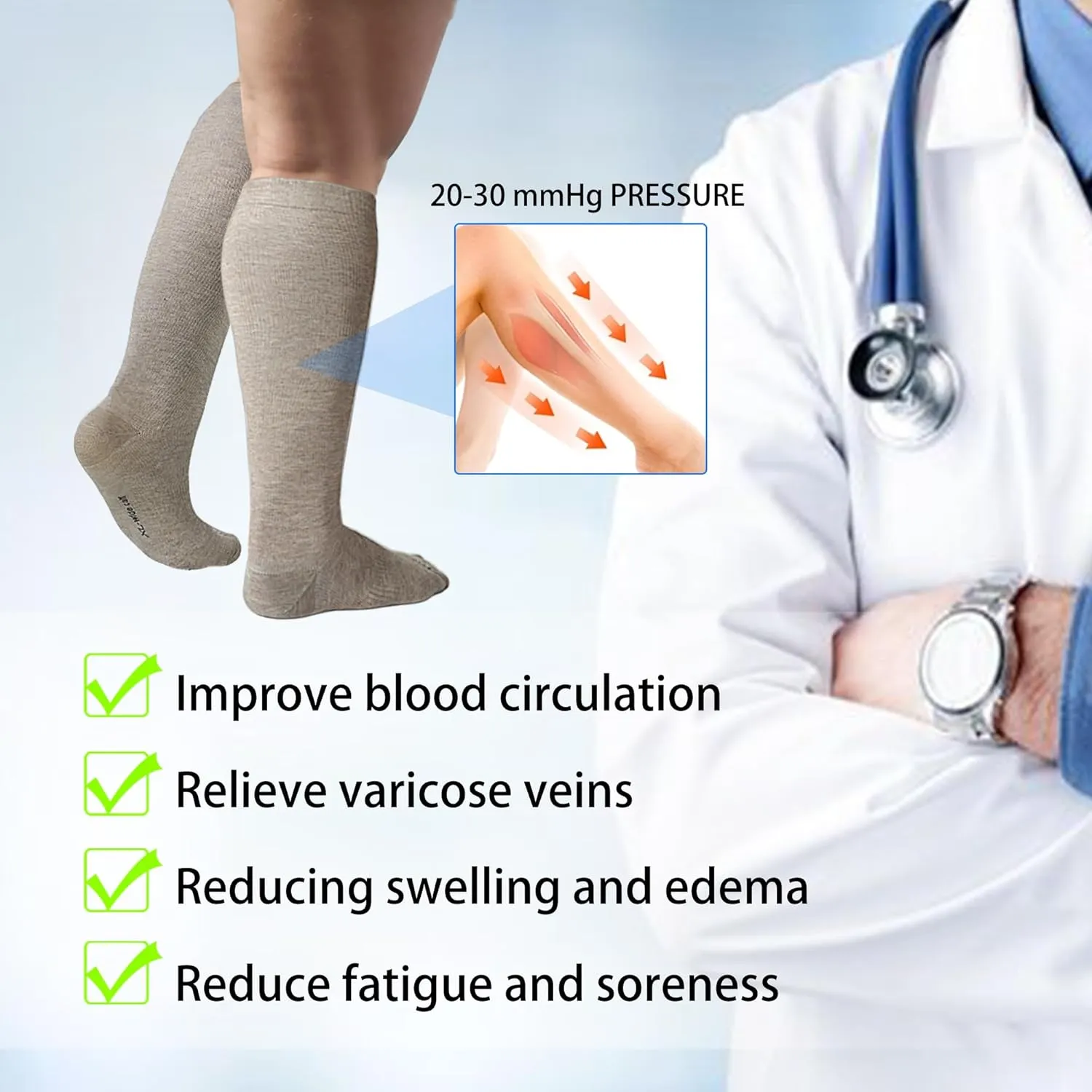 LEVSOX Viscose for Bamboo Compression Socks for Women&Men 20-30 mmHg Knee High Cute Support Socks for Nurses Pregnacy Travel