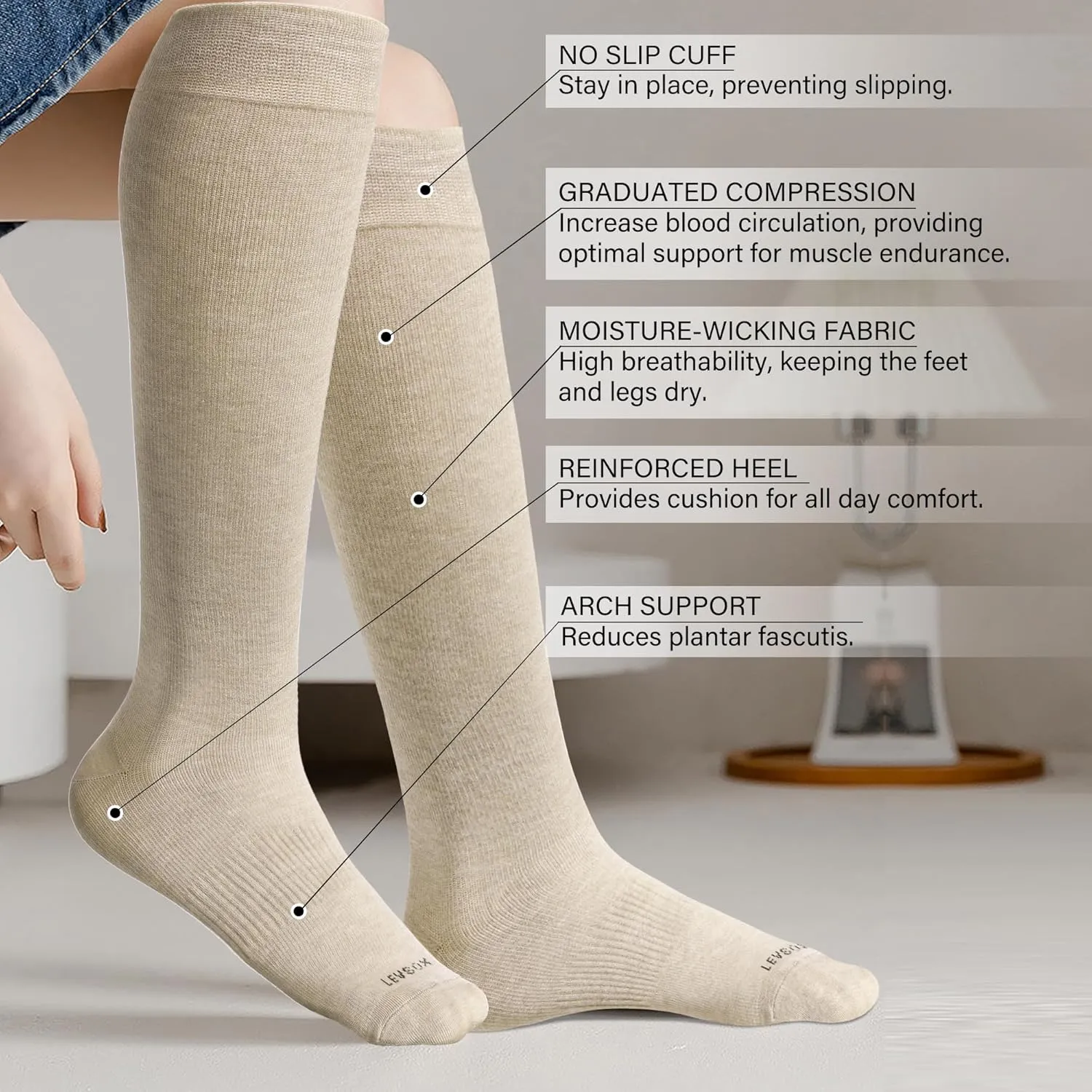 LEVSOX Viscose for Bamboo Compression Socks for Women&Men 20-30 mmHg Knee High Cute Support Socks for Nurses Pregnacy Travel