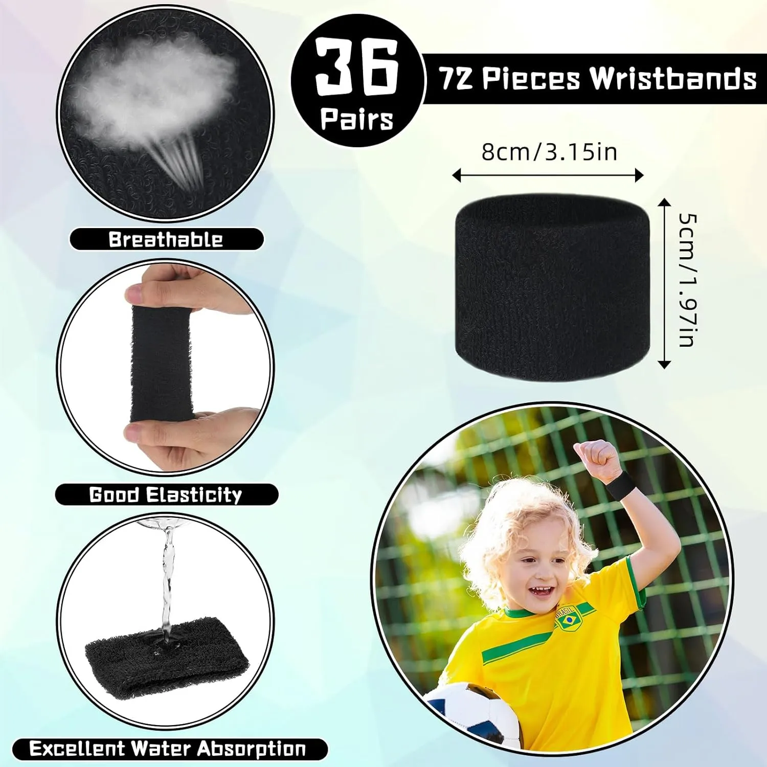 Lounsweer 72 Pcs Bulk Sports Wristbands - Sweatbands for Kids, Gifts, Party Favors, Athletics, and Fans