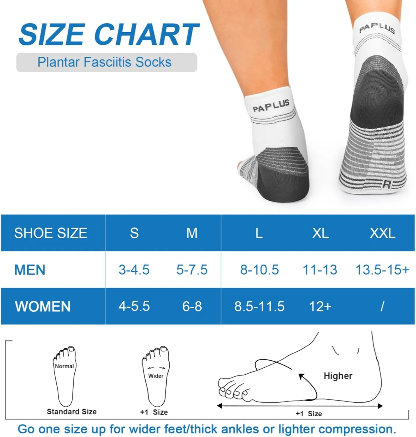 Plantar Fasciitis Sock (6 Pairs) for Men and Women, Compression Foot Sleeves with Arch and Ankle Support (White, Large)
