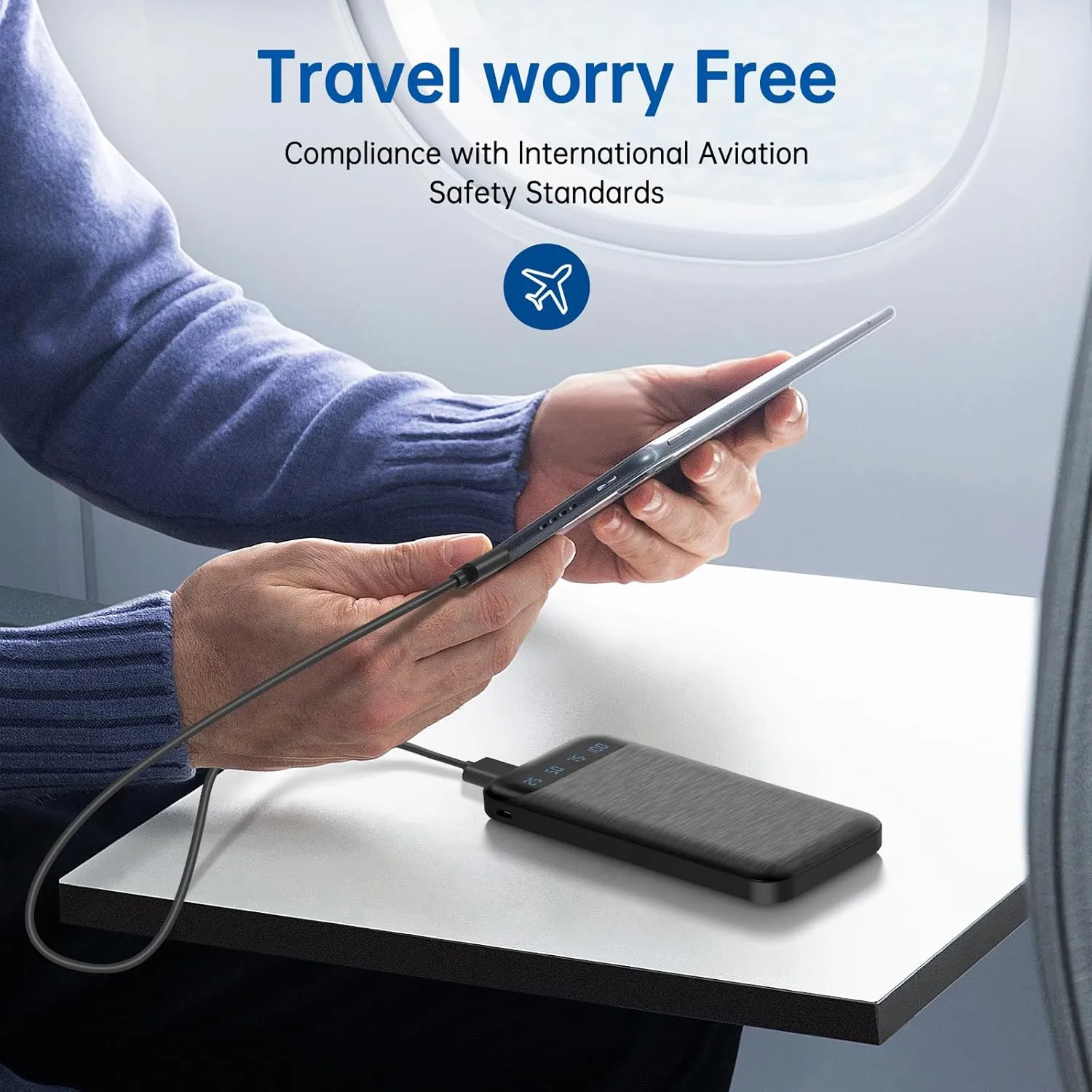 Power Bank 10000mAh Portable Charger Slim External Battery Pack with 2 USB 2.4A Outputs and USB C In/Out Compatible with Huawei iPhone 16 15 14 13 12 iPad Samsung Galaxy S20 Android Tablet (Black)