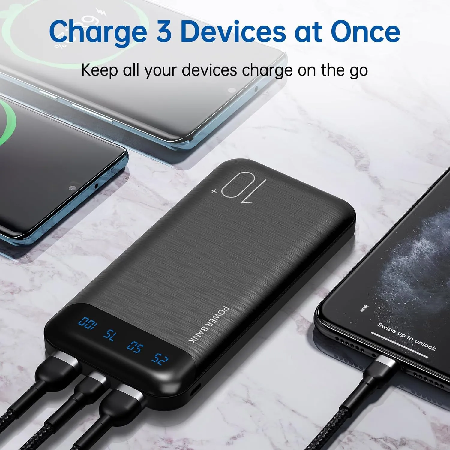 Power Bank 10000mAh Portable Charger Slim External Battery Pack with 2 USB 2.4A Outputs and USB C In/Out Compatible with Huawei iPhone 16 15 14 13 12 iPad Samsung Galaxy S20 Android Tablet (Black)
