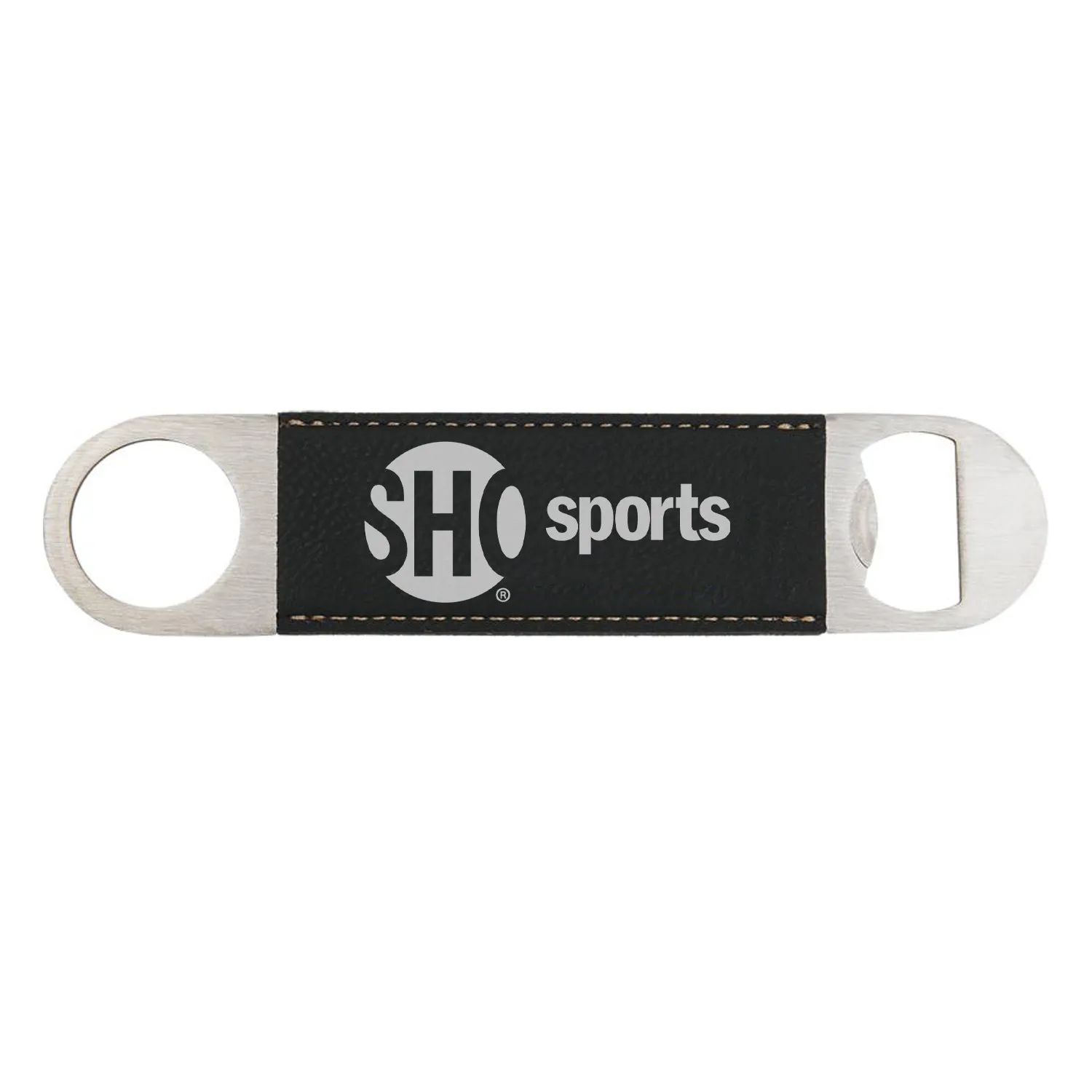SHOWTIME Sports SHO Sports Red Bug Outline Logo Leather Bottle Opener