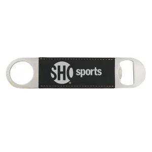 SHOWTIME Sports SHO Sports Red Bug Outline Logo Leather Bottle Opener