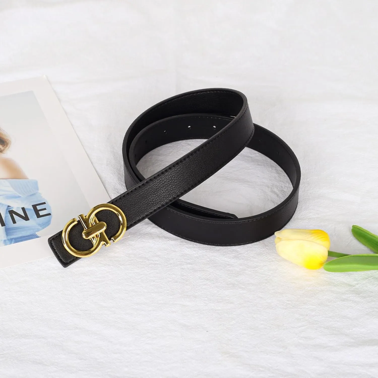 Women's Belts with Gold Buckle, Fashion Waist Band, Elegant Ladies' Belt, Gift for Women